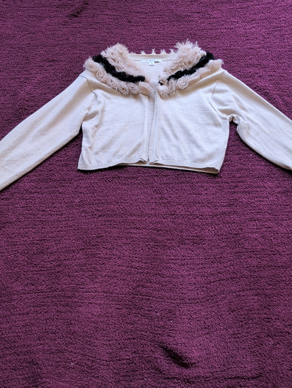 CAbi Cream Cropped Cardigan with Black Trim